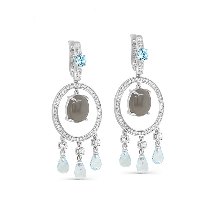 Серьги с английским замком из серебра с лунными камнями