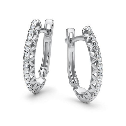 Серьги с английским замком из белого золота с бриллиантами