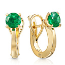 Серьги с английским замком из желтого золота с изумрудом