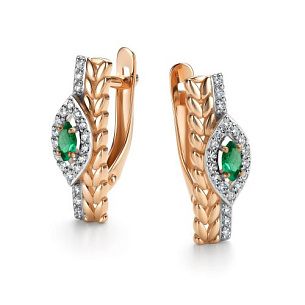 Серьги с английским замком из красного золота с бриллиантом