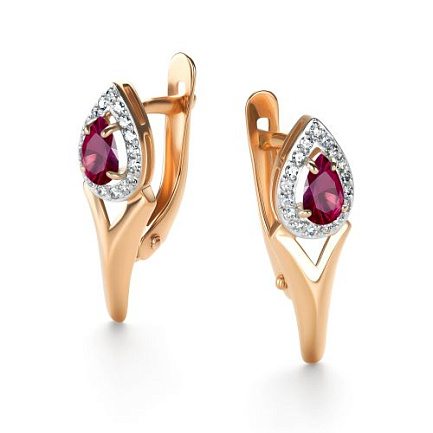 Серьги с английским замком из красного золота с бриллиантами