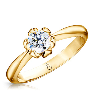 Кольцо помолвочное из желтого золота с бриллиантом