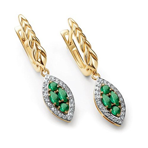 Серьги с английским замком из желтого золота с бриллиантом