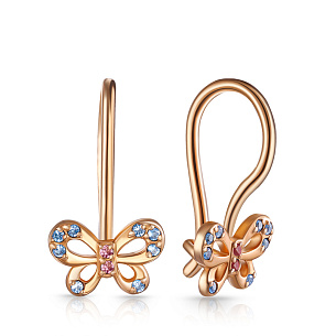 Серьги с французским замком из серебра с фианитом, корундом и золочением