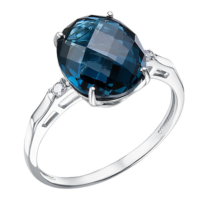 Кольцо из белого золота с бриллиантами, топазом