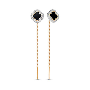 Серьги из красного золота с фианитами, эмалью