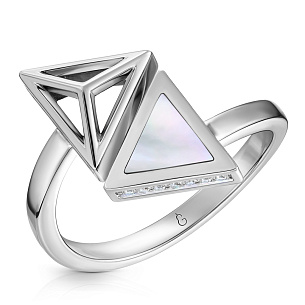 Кольцо из белого золота с перламутром, бриллиантами