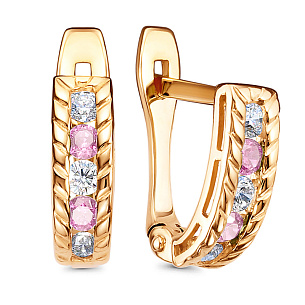 Серьги с английским замком из красного золота с фианитом