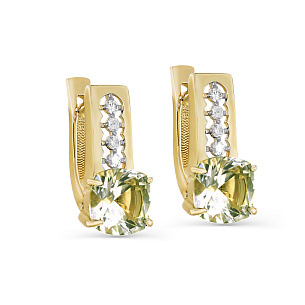 Серьги с английским замком из желтого золота с кварцем