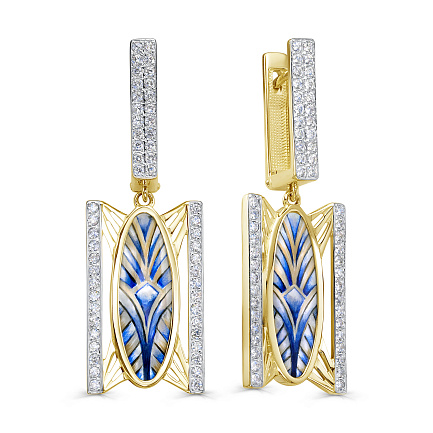 Серьги с английским замком из желтого золота с бриллиантами