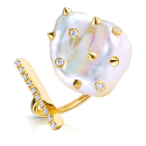 Кольцо из желтого золота с бриллиантами, жемчугом