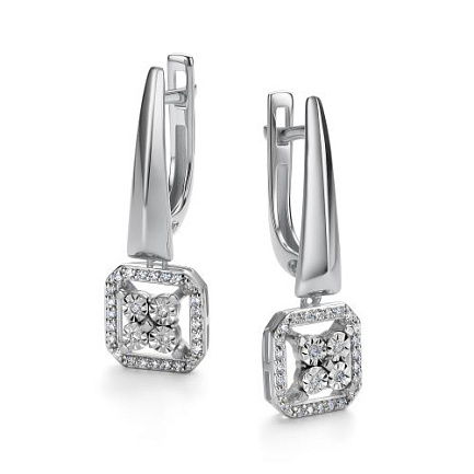 Серьги с английским замком из белого золота с бриллиантами