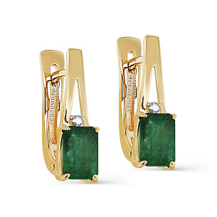 Серьги с английским замком из желтого золота с изумрудом