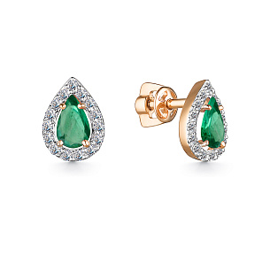 Пусеты из красного золота с изумрудами