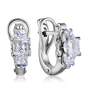 Серьги с английским замком из белого золота с бриллиантами