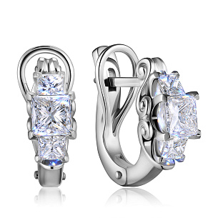 Серьги с английским замком из белого золота с бриллиантом