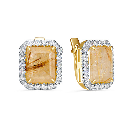 Серьги с английским замком из желтого золота с бриллиантами