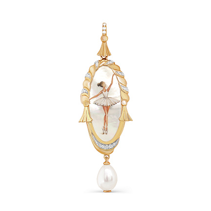 Подвеска из желтого золота с бриллиантами, жемчугом