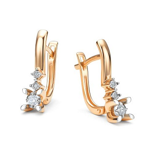 Серьги с английским замком из красного золота с бриллиантом