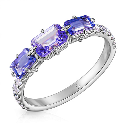 Кольцо из белого золота с бриллиантами, танзанитом