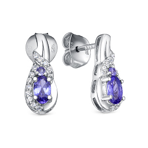 Серьги с английским замком из серебра с танзанитом