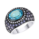 Кольцо из белого золота с бриллиантами, танзанитами