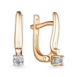 Серьги с английским замком из красного золота с бриллиантом