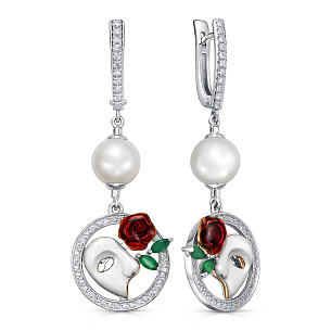 Серьги с английским замком из белого золота с жемчугом