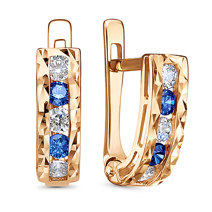 Серьги с английским замком из красного золота с фианитами