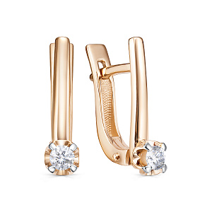 Серьги с английским замком из красного золота с бриллиантами