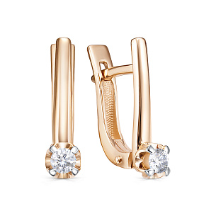 Серьги с английским замком из красного золота с бриллиантом