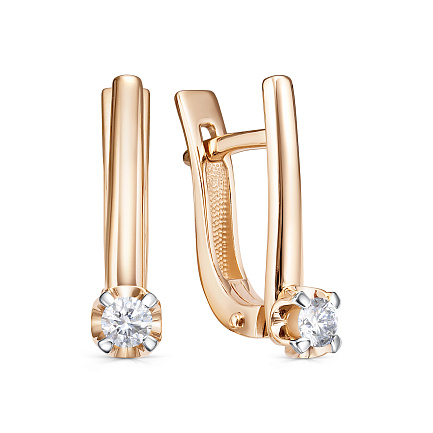 Серьги с английским замком из красного золота с бриллиантами