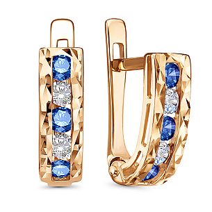 Серьги с английским замком из красного золота с фианитом