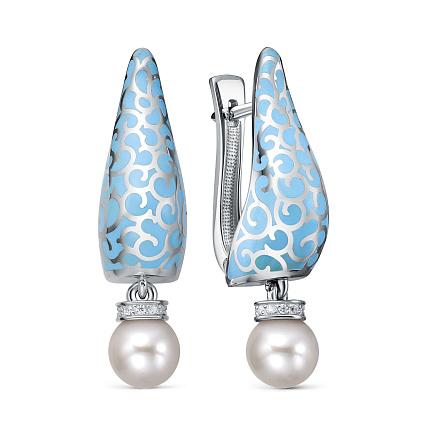 Кольцо из серебра с жемчугом, фианитами