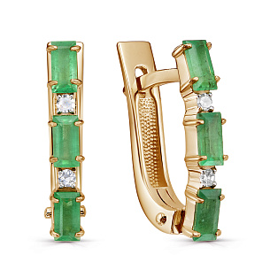 Серьги с английским замком из красного золота с изумрудом