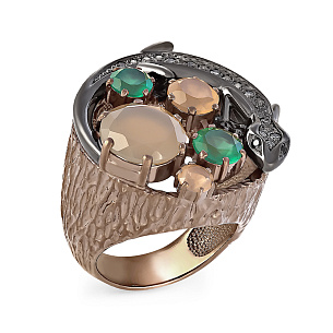 Кольцо из серебра с фианитами, ониксами