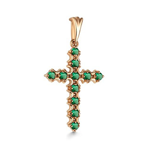 Крест из красного золота с изумрудом