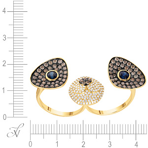 Кольцо из желтого золота с бриллиантами, сапфирами