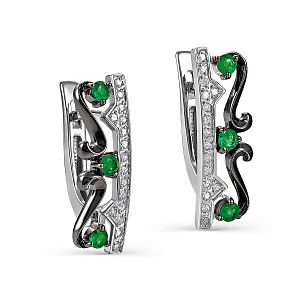 Серьги с английским замком из серебра с изумрудами