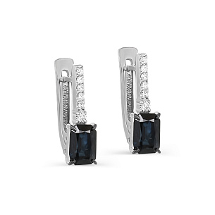 Серьги с английским замком из белого золота с сапфиром