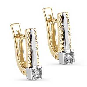 Серьги с английским замком из желтого золота с бриллиантами