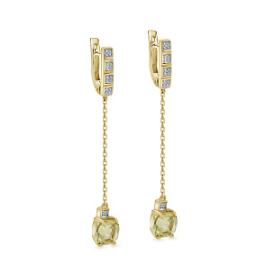 Серьги с английским замком из желтого золота с кварцем