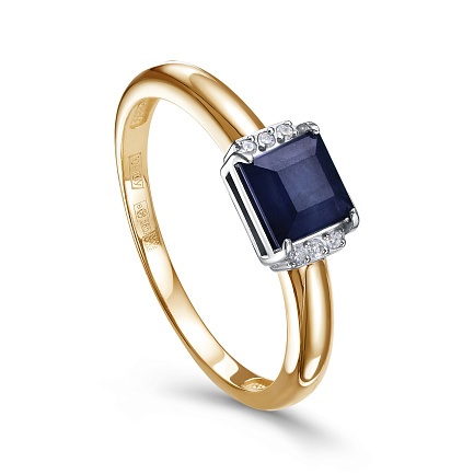 Кольцо из красного золота с бриллиантами, сапфиром