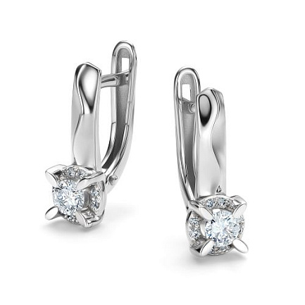 Серьги с английским замком из белого золота с бриллиантами