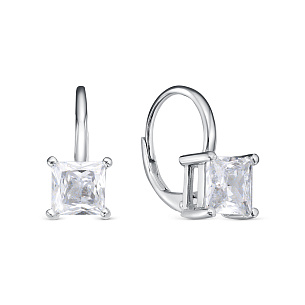 Серьги с английским замком из серебра с фианитом