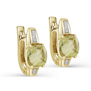 Серьги с английским замком из желтого золота с кварцем