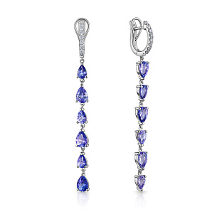 Серьги с английским замком из белого золота с танзанитом