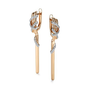 Серьги с английским замком из красного золота с бриллиантом