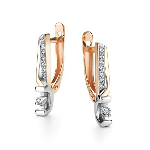 Серьги с английским замком из красного золота с бриллиантом