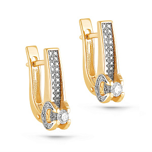 Серьги с английским замком из желтого золота с бриллиантами